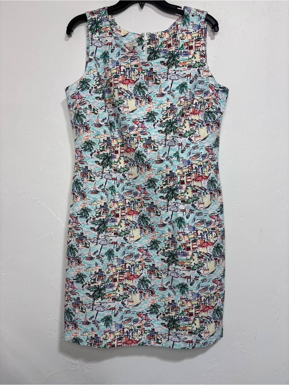 Talbots Women's 14 Shift Dress Sleeveless Coastal Knee Cotton Blend Zip Back